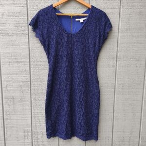 Diane Von Furstenburg Wanda Stretch Lace Sheath Dress sz 4 Blue Moon